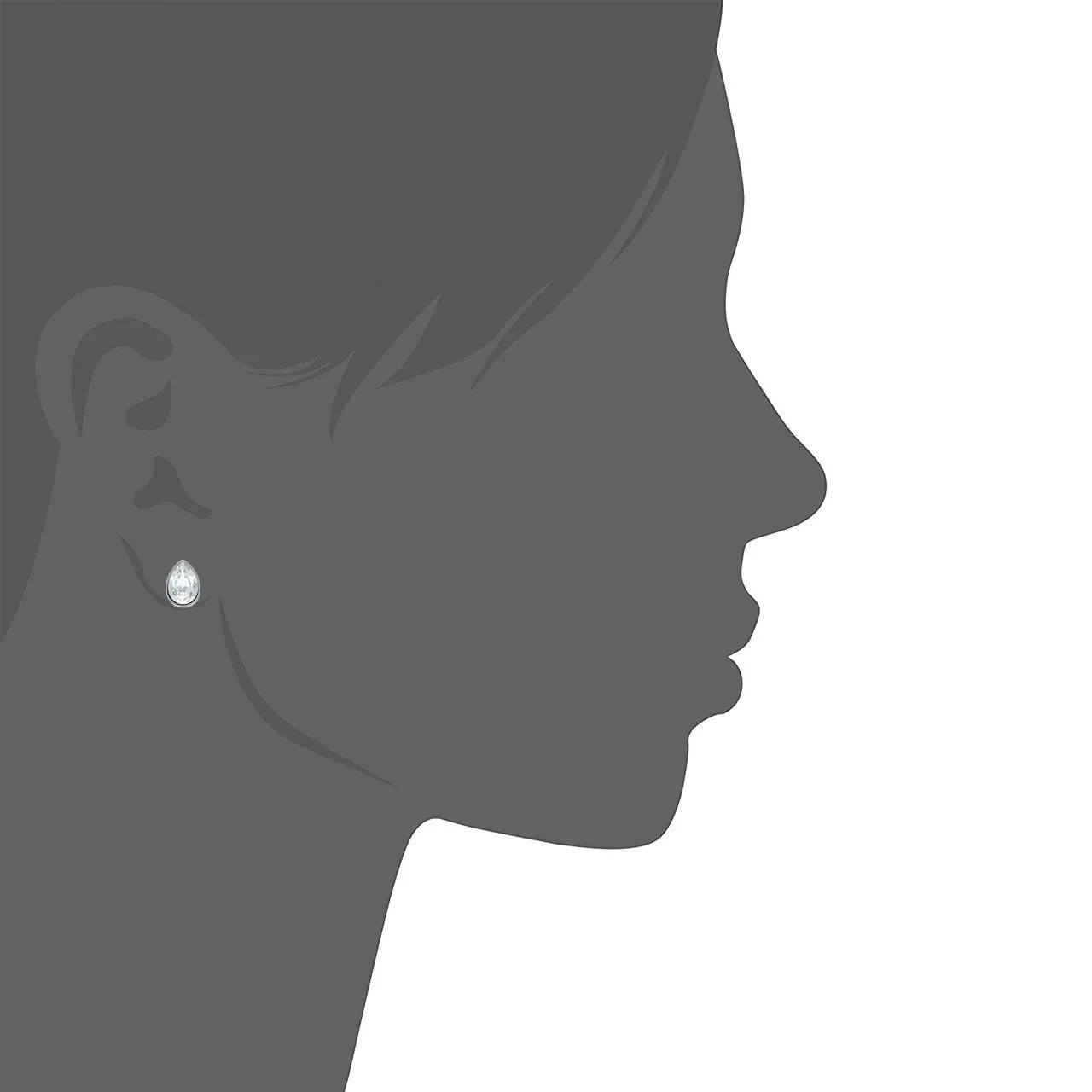 Mary Small Stud Earrings with White Clear Drop Crystals from Swarovski Silver Toned Rhodium Plated