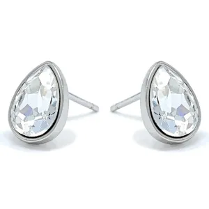 Mary Small Stud Earrings with White Clear Drop Crystals from Swarovski Silver Toned Rhodium Plated