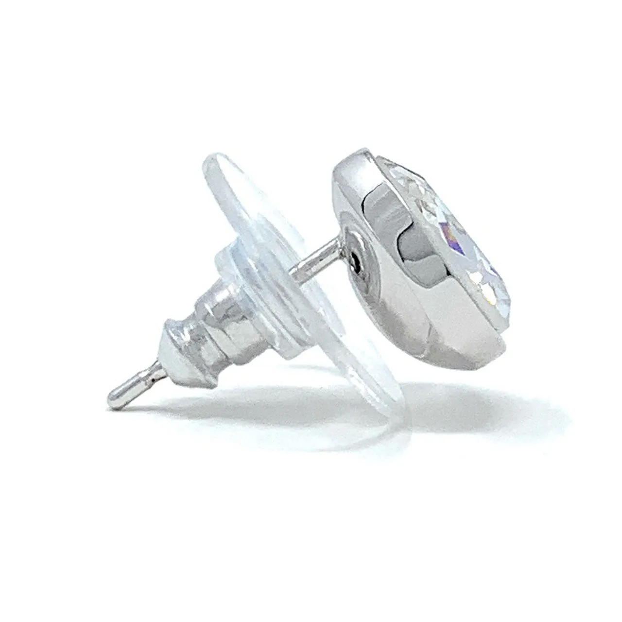 Mary Small Stud Earrings with White Clear Drop Crystals from Swarovski Silver Toned Rhodium Plated