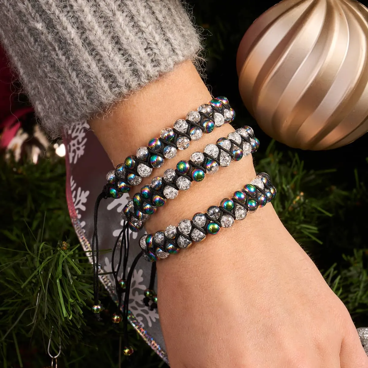 Matte Unicorn Chrome x White | Glitter Glass Double Bracelet
