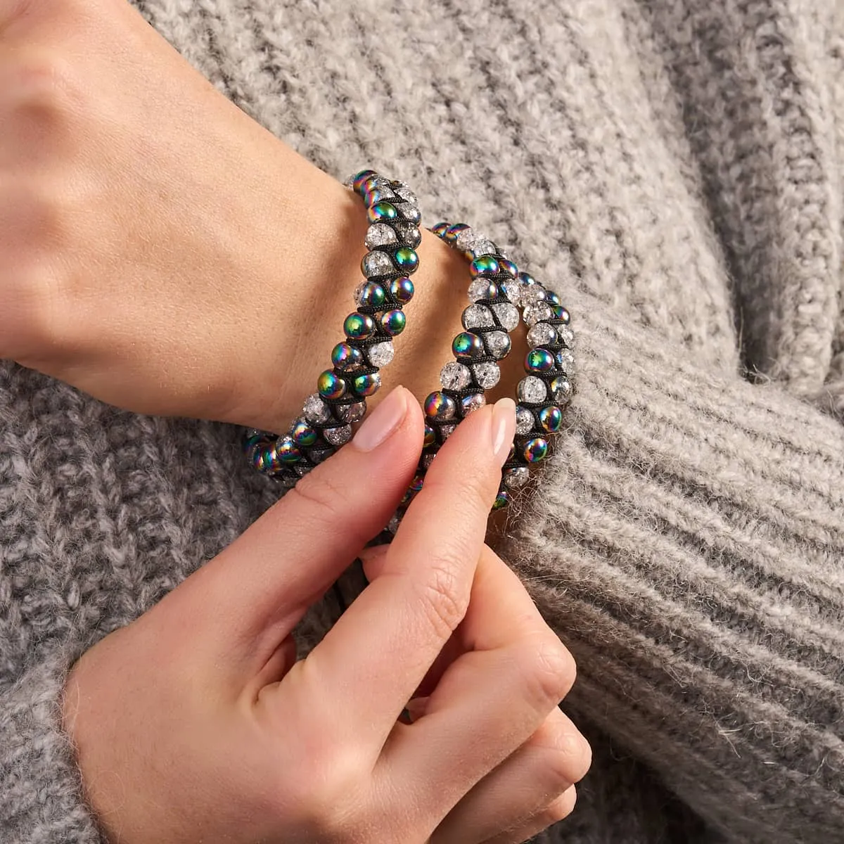Matte Unicorn Chrome x White | Glitter Glass Double Bracelet