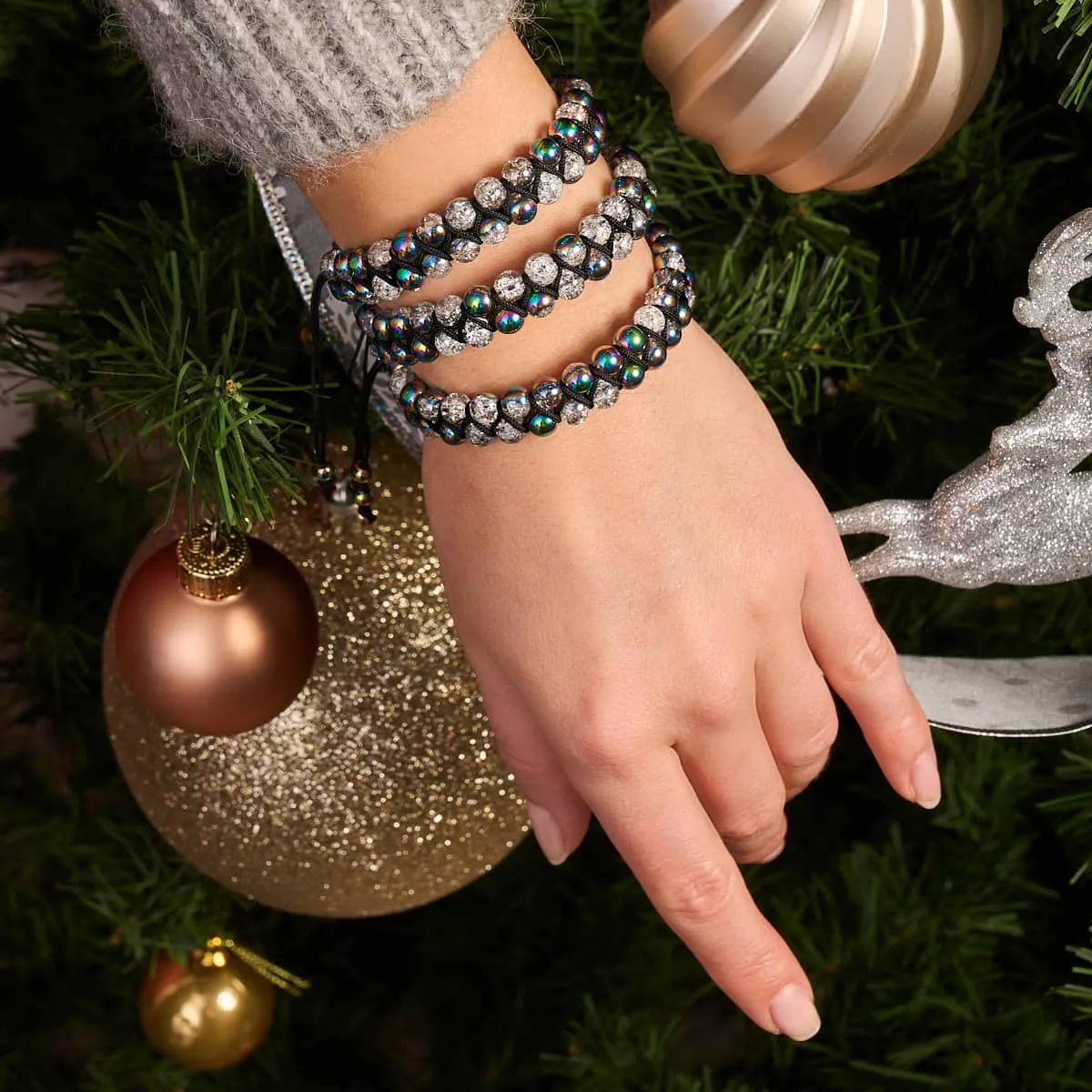 Matte Unicorn Chrome x White | Glitter Glass Double Bracelet