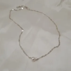 Mattie - silver-tone tiny chain and Swarovski crystal pearl pendant drop necklace