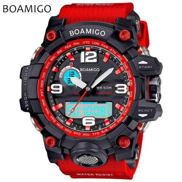 men sports watches dual display analog digital LED Electronic quartz watches BOAMIGO brand 50M water resistant swimming watches