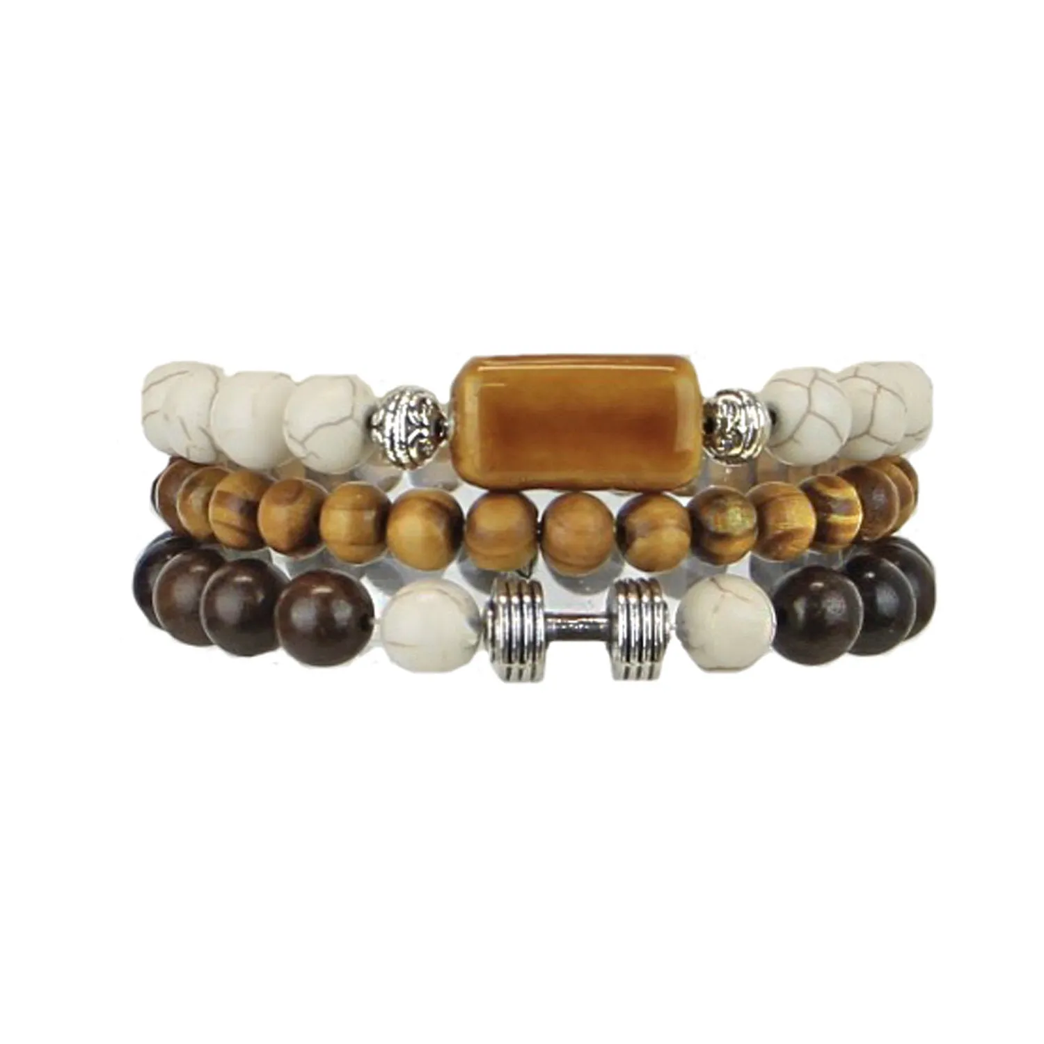 Men's Bracelets Set of 3 Beaded Stretch Bracelets Stack of Earth Tones - M8