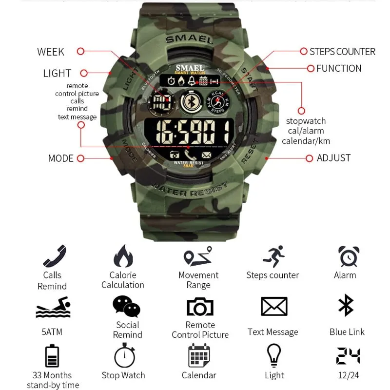 Men's Camouflage Print Smart Watches