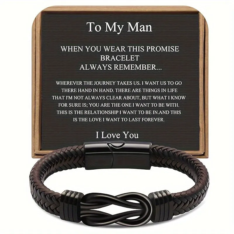 Men's Dark Brown Braided Leather Bracelet with Magnetic Clasp