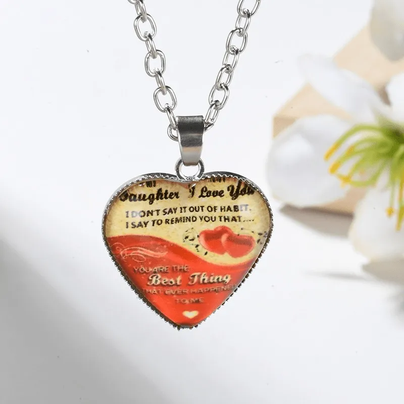 Mens Heart Pendant Necklace Glass Jewelry Gift