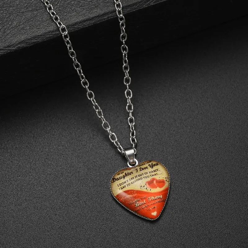 Mens Heart Pendant Necklace Glass Jewelry Gift