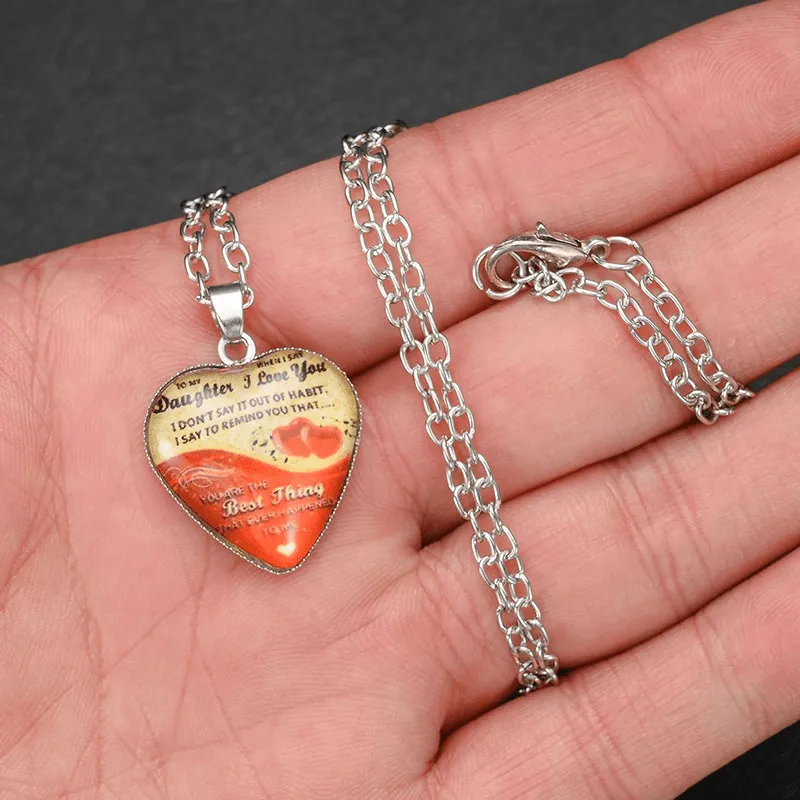 Mens Heart Pendant Necklace Glass Jewelry Gift