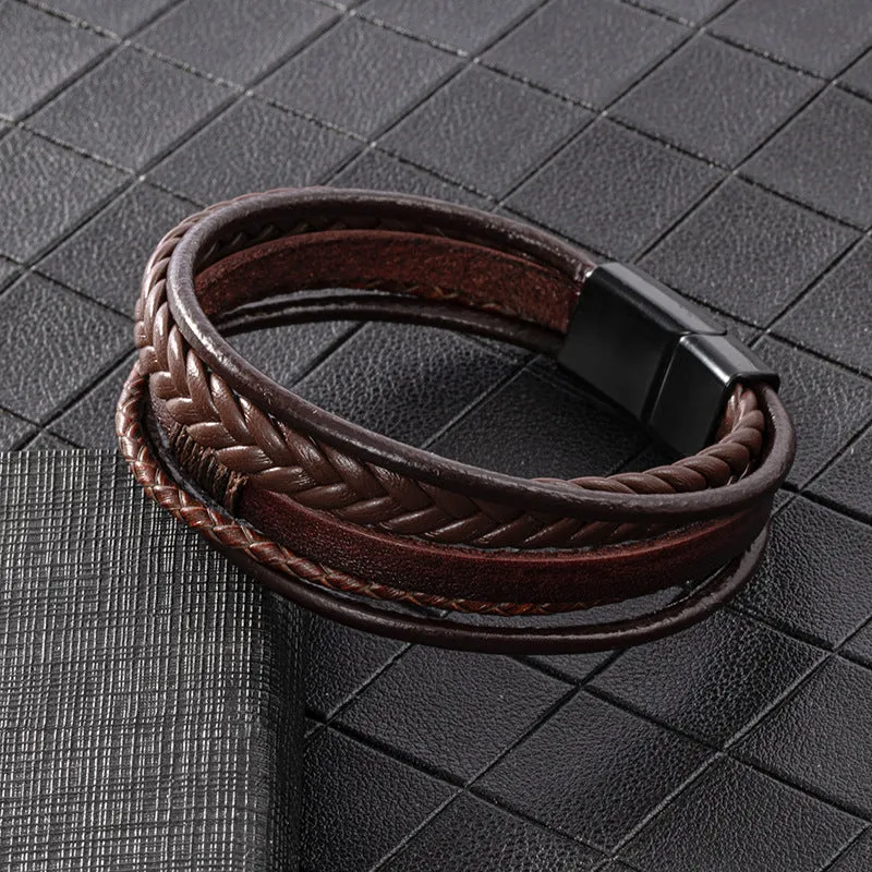 Men's Multilayer Braided Rope Leather Bracelet