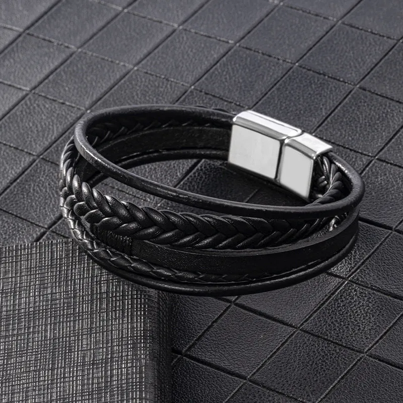 Men's Multilayer Braided Rope Leather Bracelet
