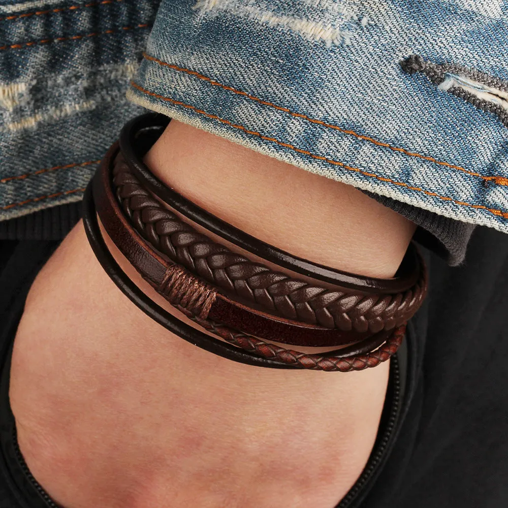 Men's Multilayer Braided Rope Leather Bracelet
