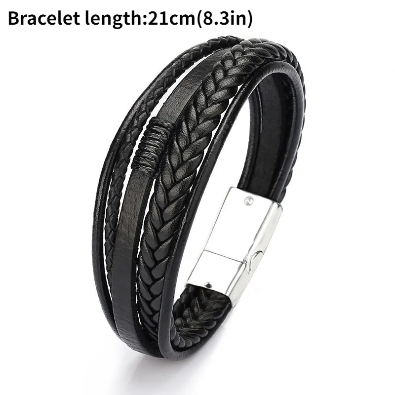 Men's Multilayer Braided Rope Leather Bracelet