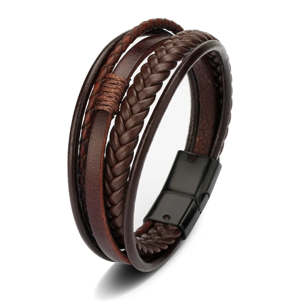 Men's Multilayer Braided Rope Leather Bracelet