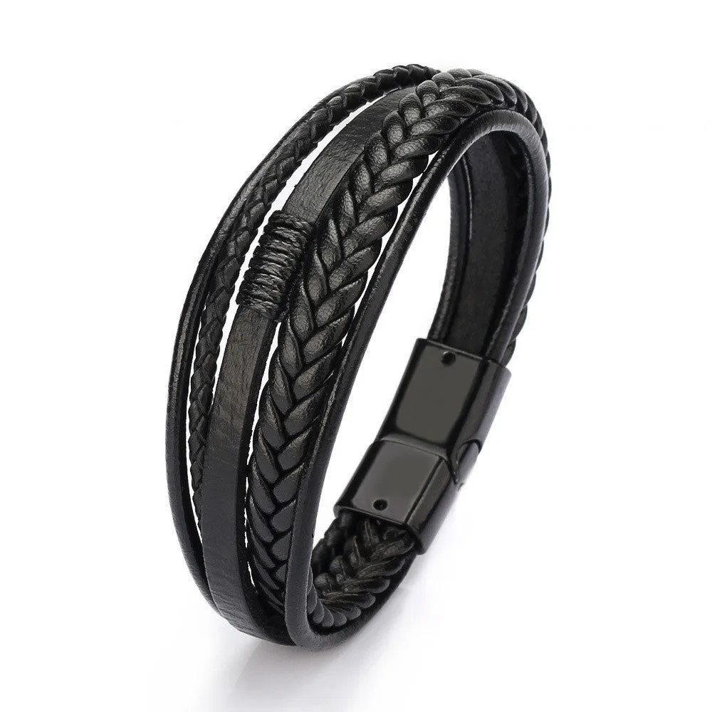 Men's Multilayer Braided Rope Leather Bracelet