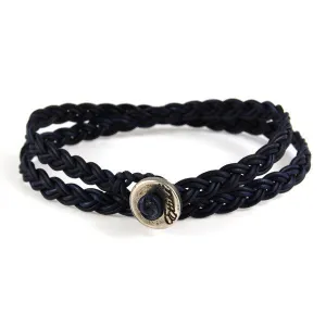 Mens Pure Denim Leather Wrap Bracelet with Silver Button Closure