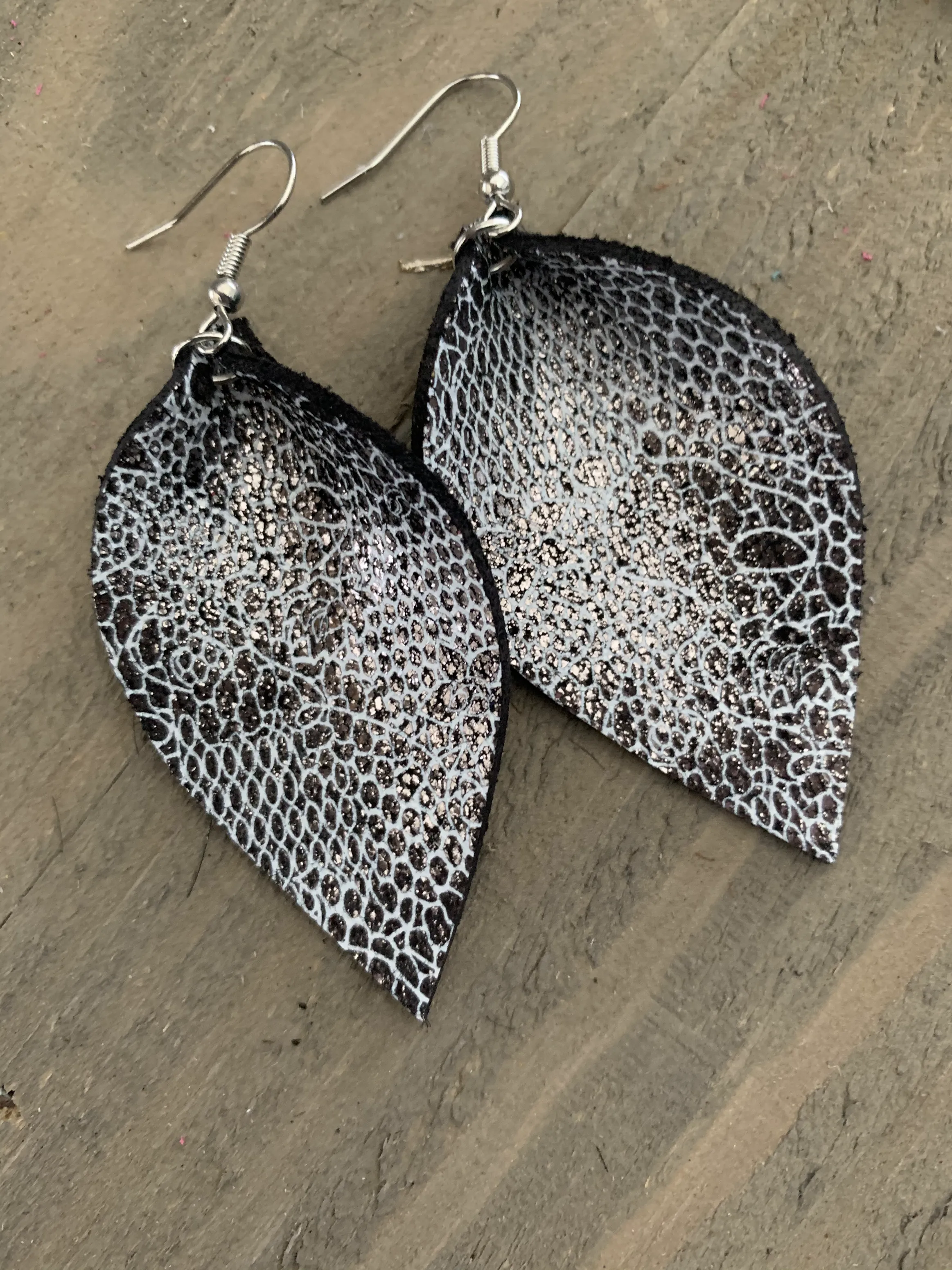 Metallic Lace Printed Leather Earrings