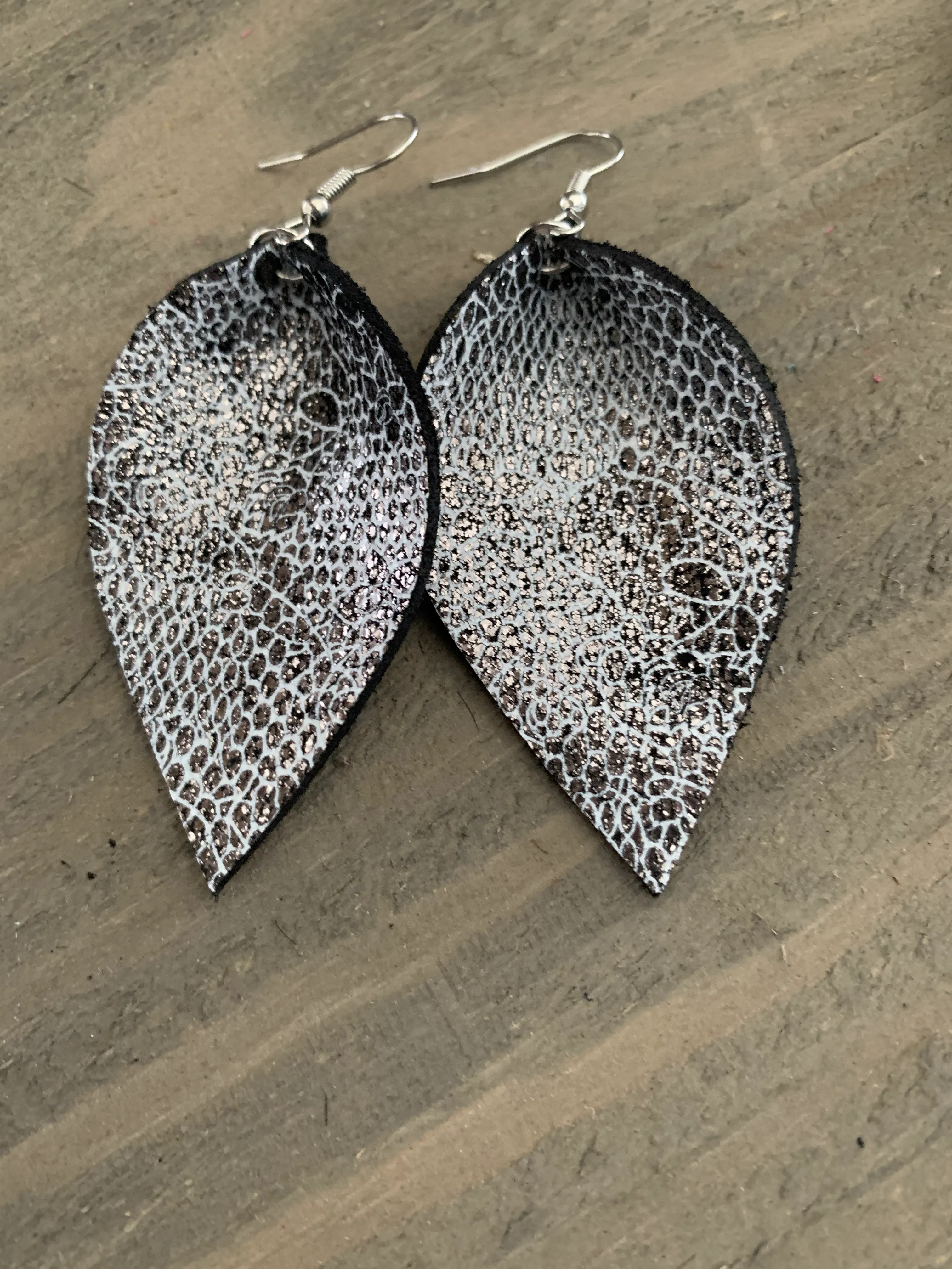 Metallic Lace Printed Leather Earrings