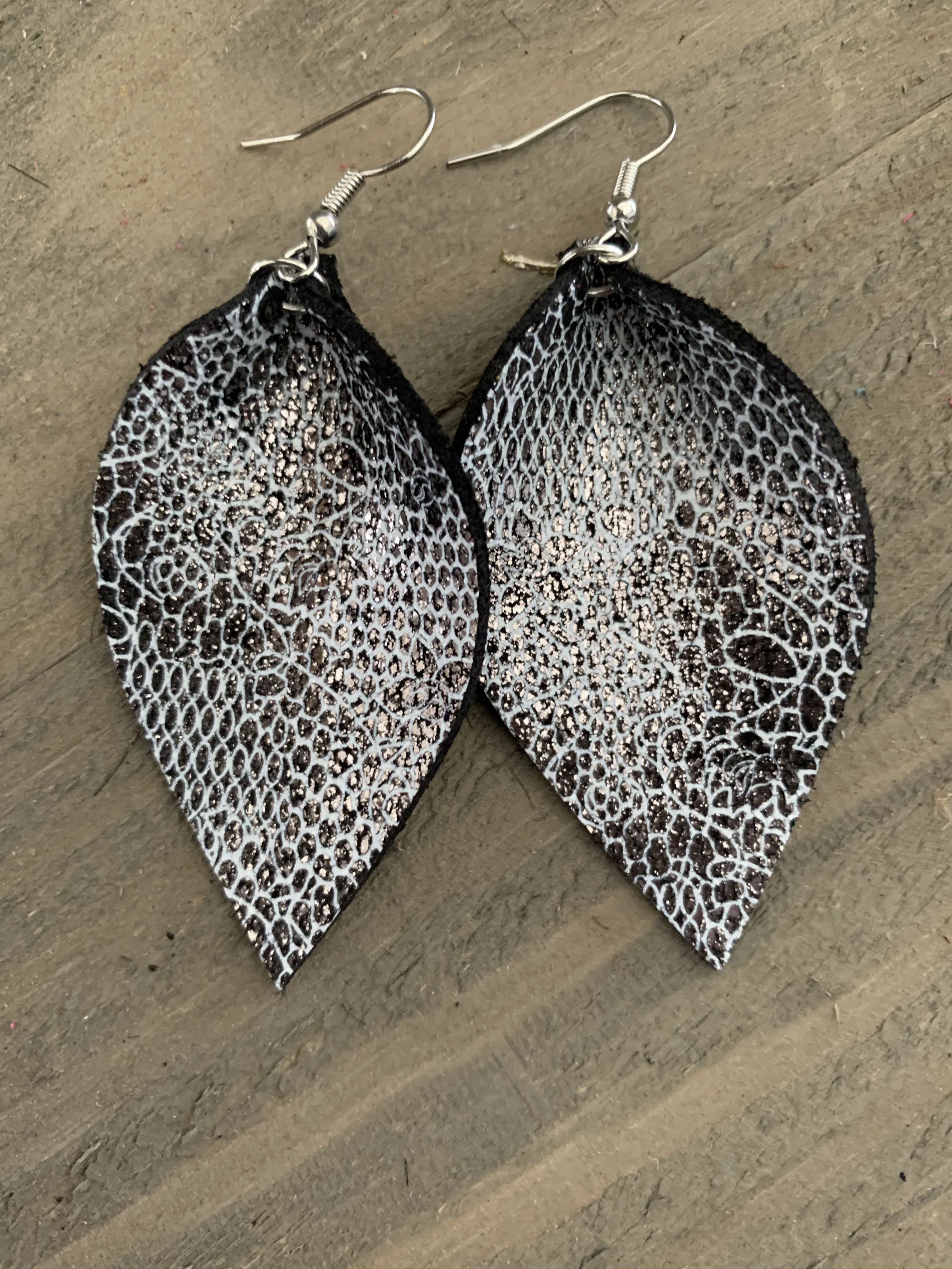 Metallic Lace Printed Leather Earrings
