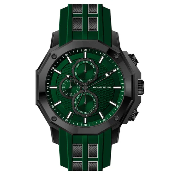 Michael Fellini Green Silicone Strap Green Dial Chronograph Quartz Watch for Gents - MF-2346-07