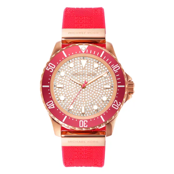Michael Kors Slim Everest Pink Silicone Strap Rose Gold Dial Quartz Watch for Ladies - MK7359
