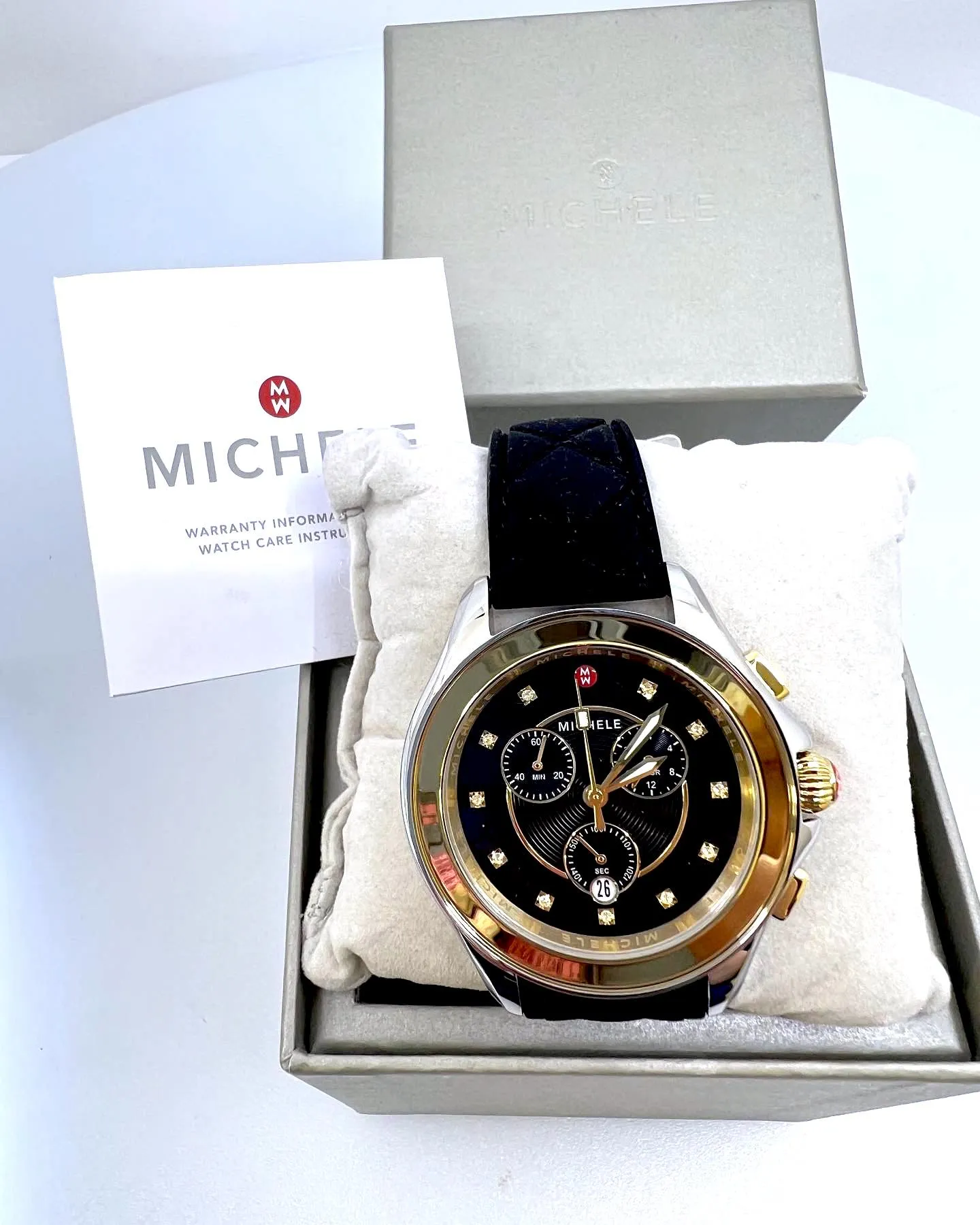 MICHELE CAPE CHRONO TWO TONE SILICONE STRAP WATCH