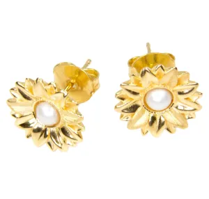 Micro Sunflower Earrings with Pearl