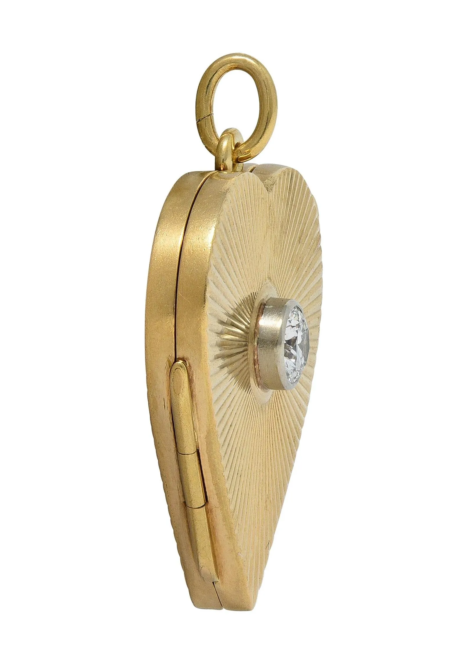 Mid-Century Diamond 14 Karat Yellow Gold Vintage Heart Locket Pendant