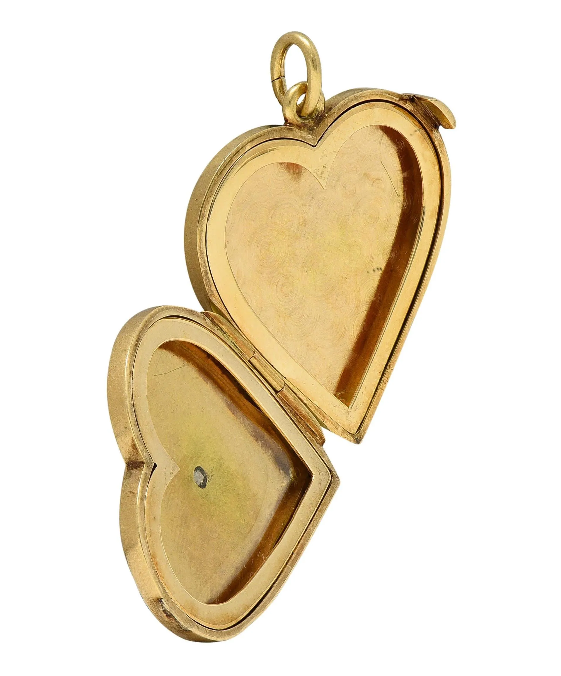 Mid-Century Diamond 14 Karat Yellow Gold Vintage Heart Locket Pendant