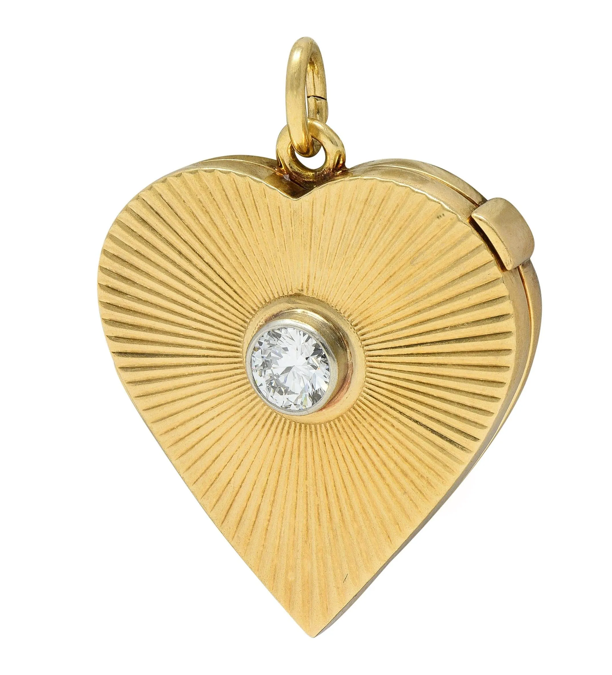 Mid-Century Diamond 14 Karat Yellow Gold Vintage Heart Locket Pendant