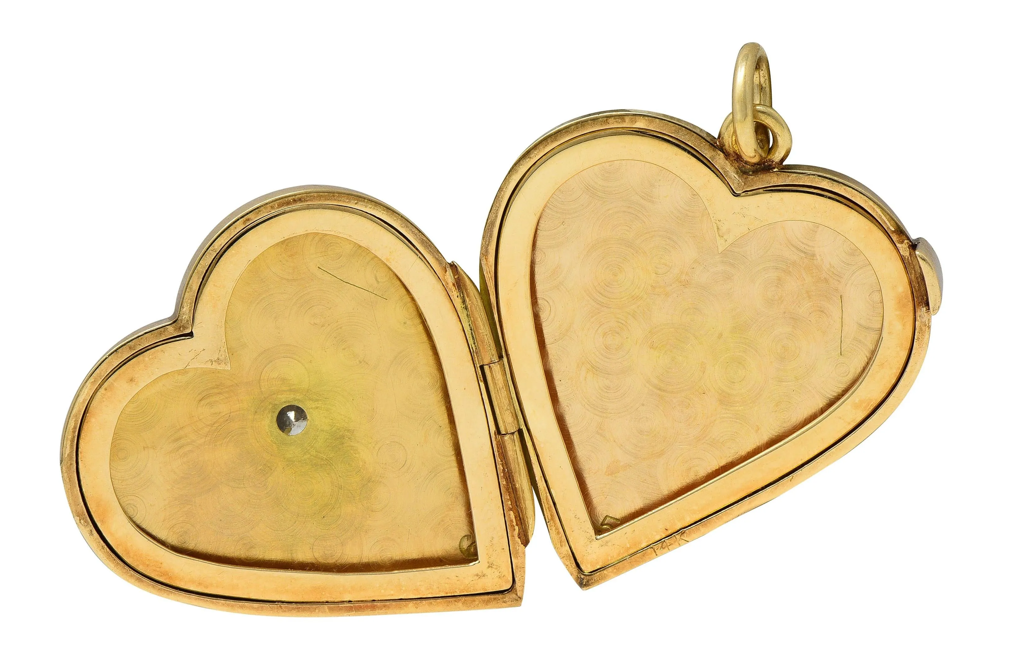 Mid-Century Diamond 14 Karat Yellow Gold Vintage Heart Locket Pendant