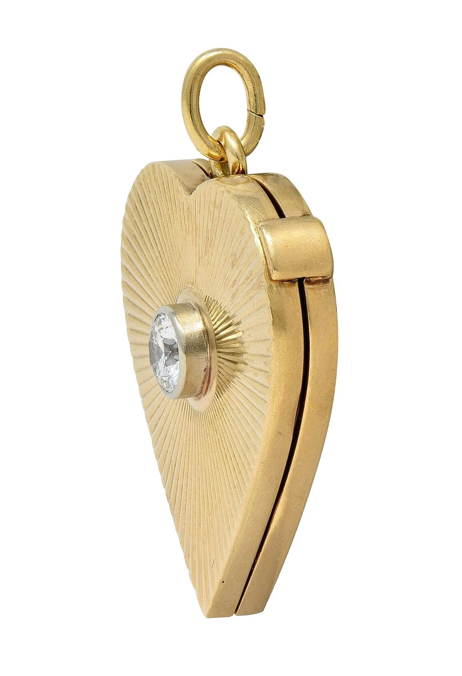 Mid-Century Diamond 14 Karat Yellow Gold Vintage Heart Locket Pendant