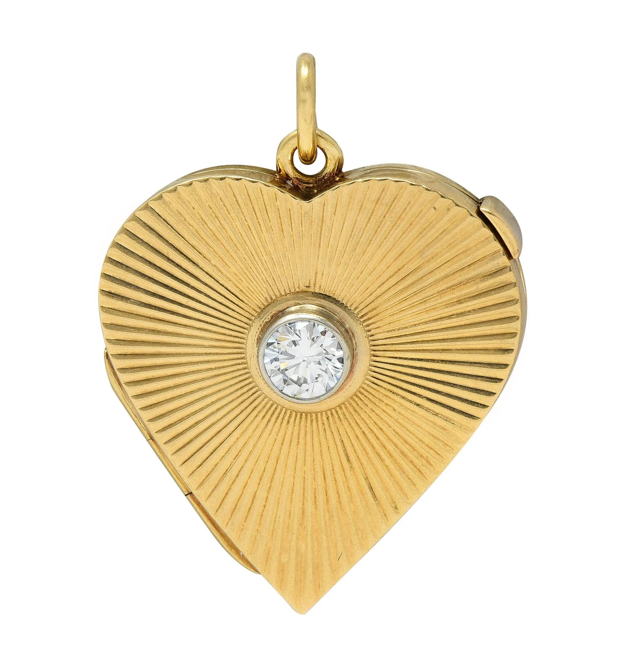 Mid-Century Diamond 14 Karat Yellow Gold Vintage Heart Locket Pendant
