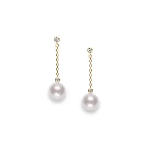 Mikimoto Classic Yellow Gold Akoya A  Pearl and Diamond Dangle Earrings