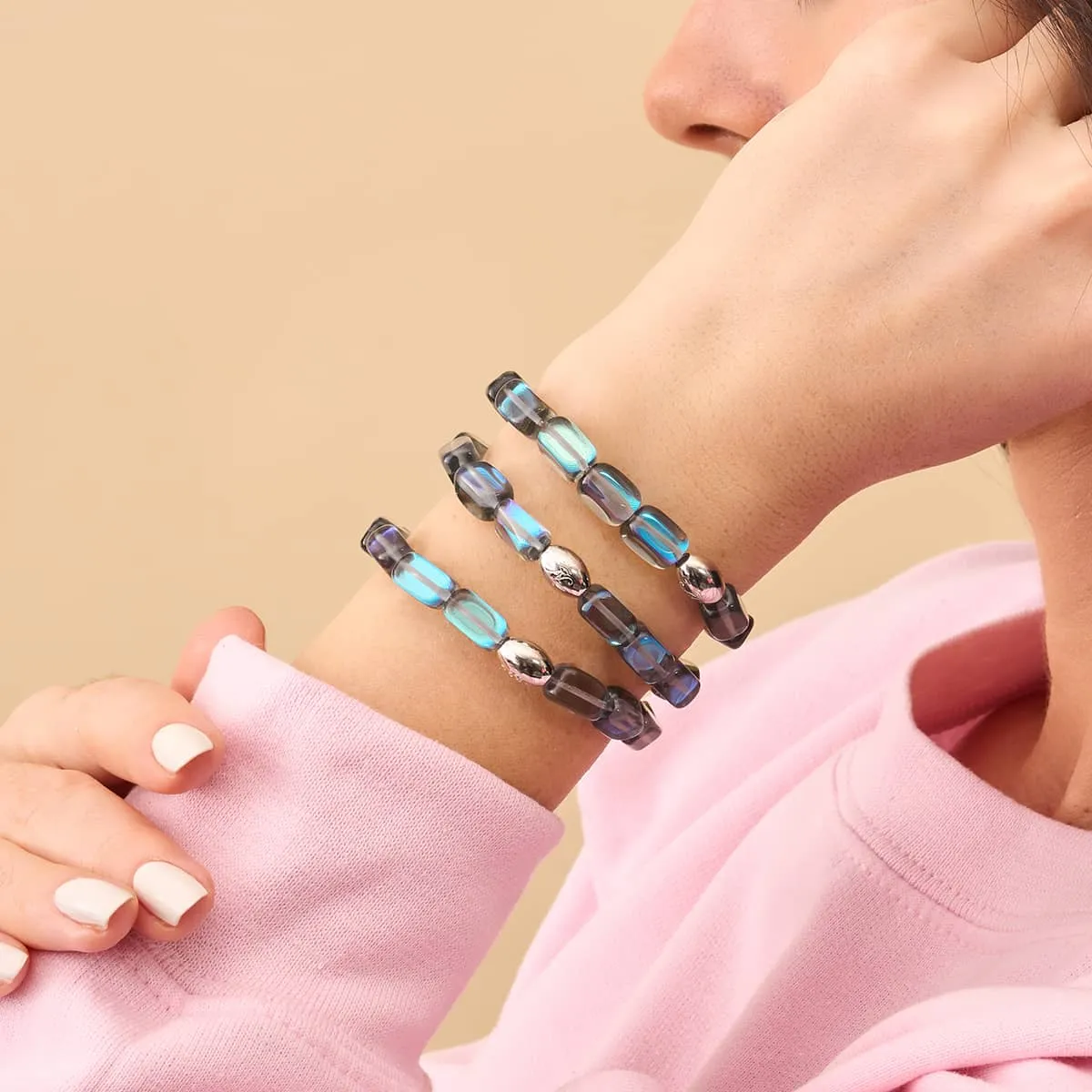 Milky Way | .925 Sterling Silver | Galaxy Glass Pebble Bracelet