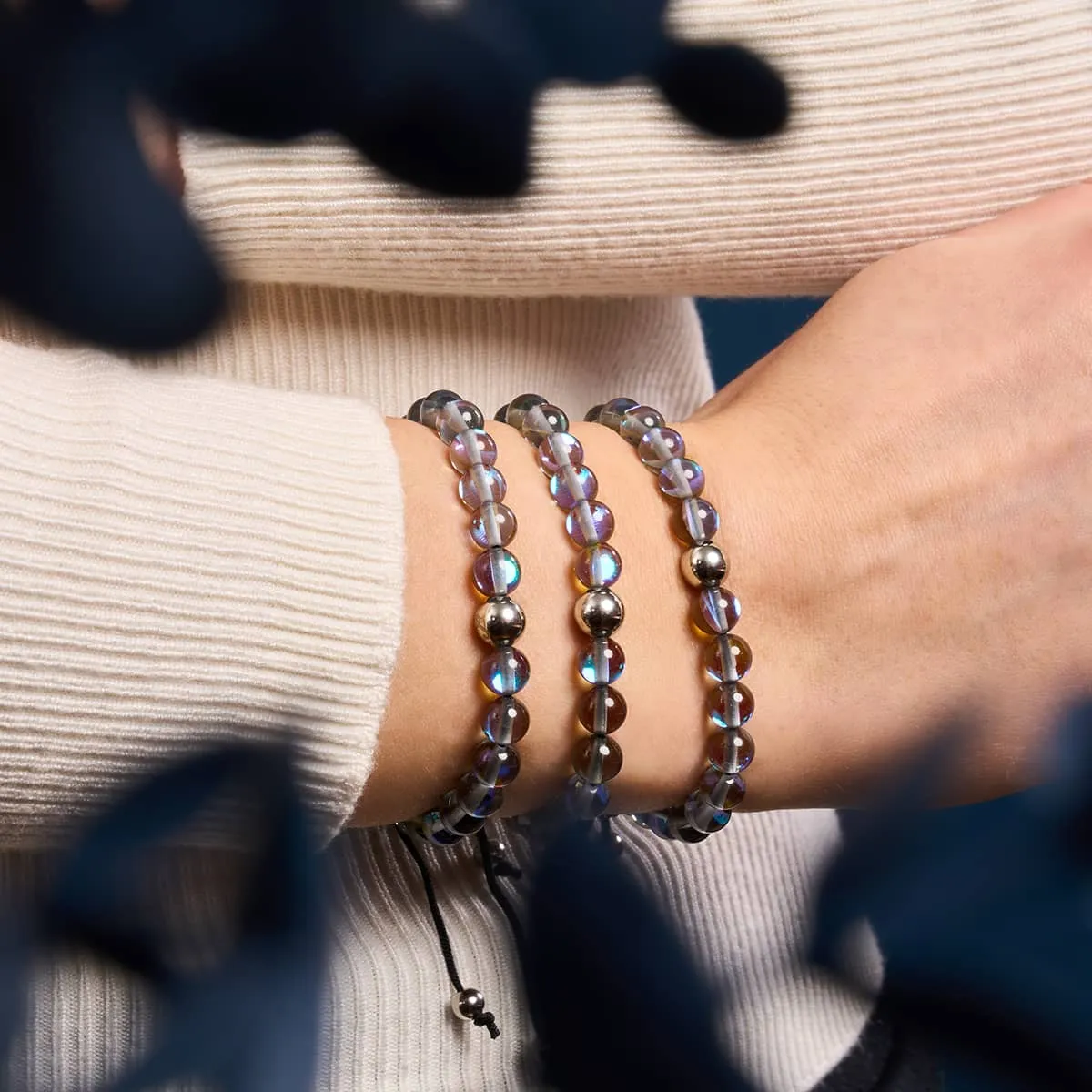 Milky Way | Silver | Galaxy Glass Macrame Bead Bracelet