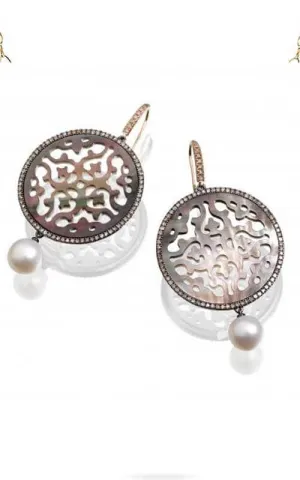 Mimi Shelley Rose Gold, Silver, Mother of Pearl and Diamonds Earrings (O503C1B)