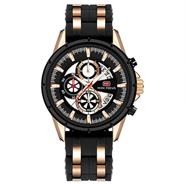 Mini Focus Black Silicone Strap Strap Black Dial Chronograph Quartz Watch for Gents - MF0273G-03