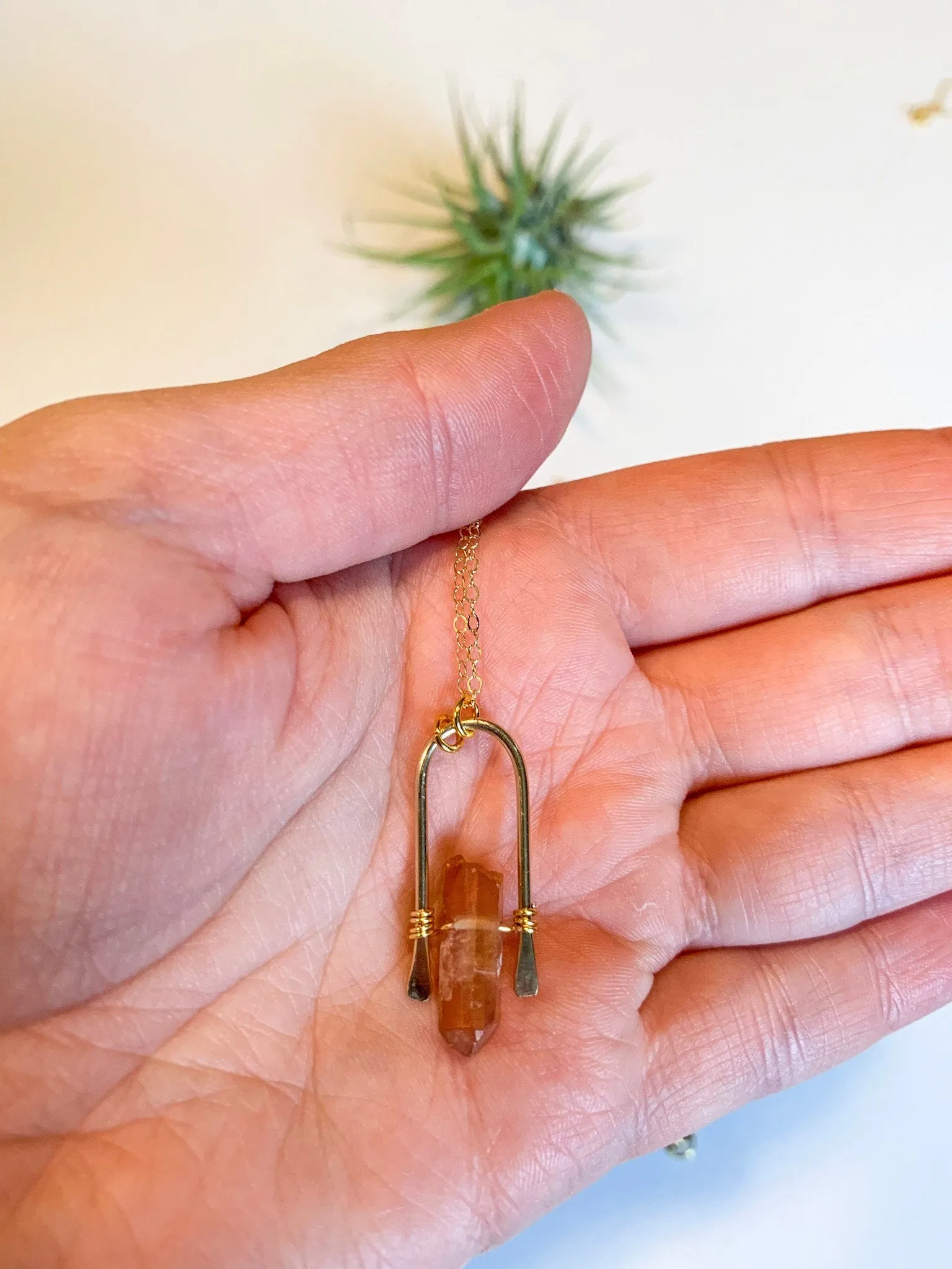 Mini Gold Hammered Crystal Necklace