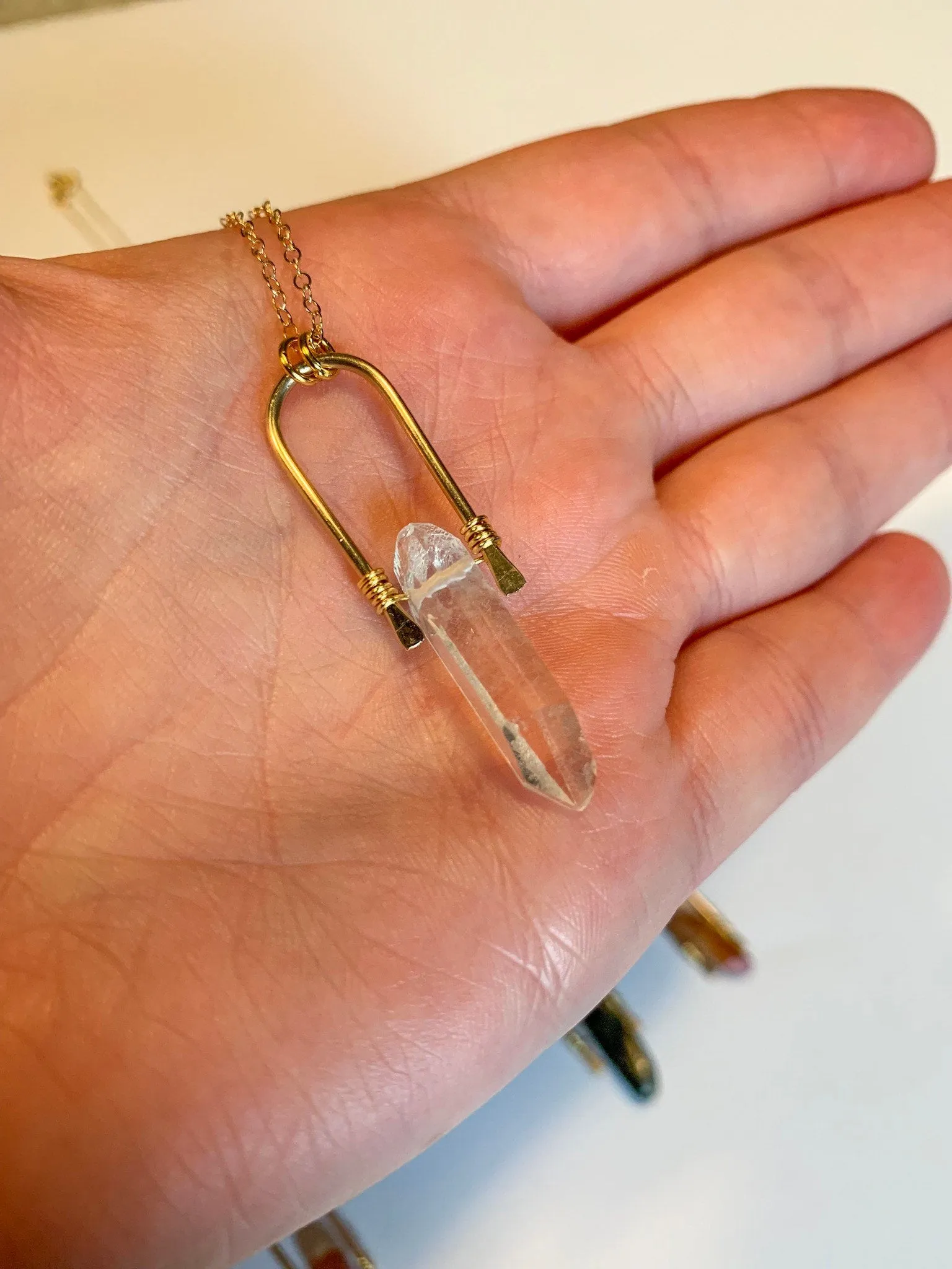 Mini Gold Hammered Crystal Necklace