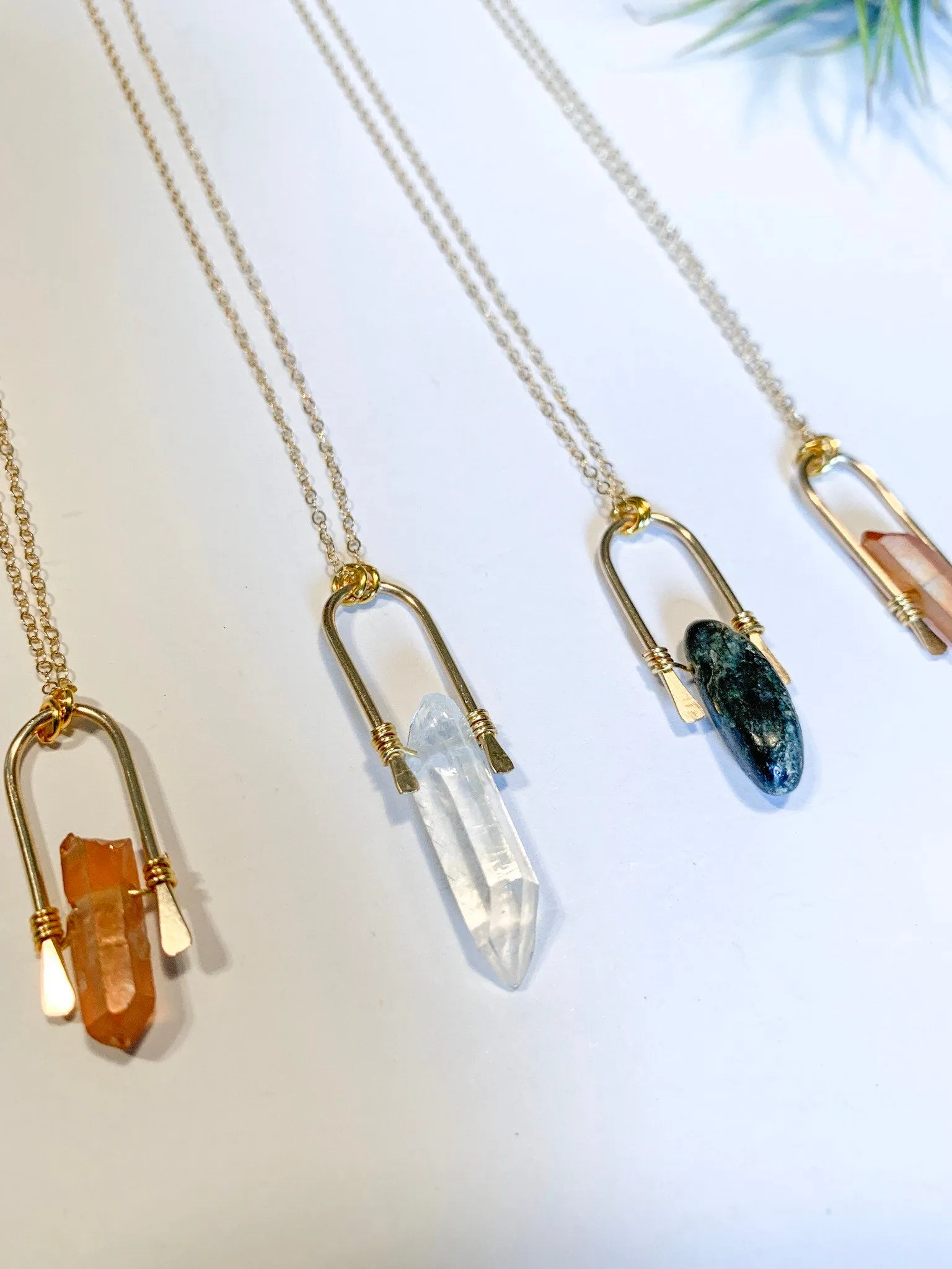 Mini Gold Hammered Crystal Necklace