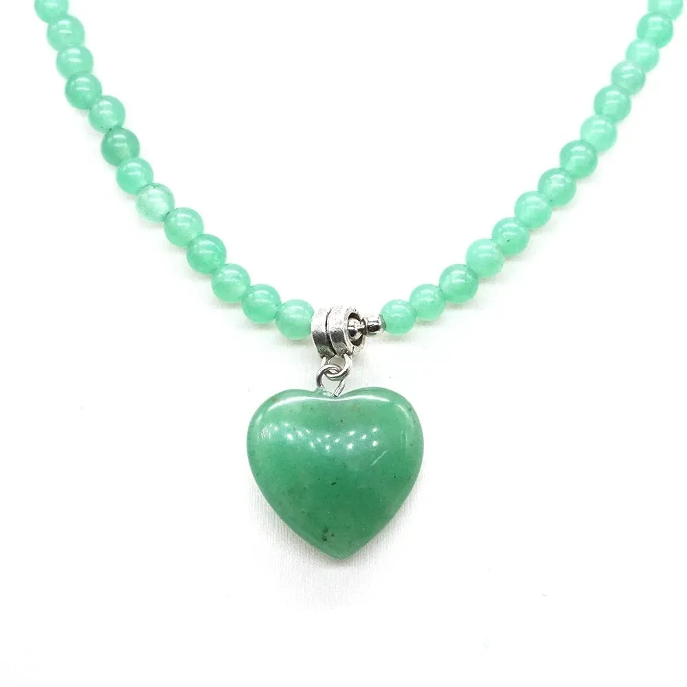 Mini Love Heart Shaped Stone Pendants Necklaces Natural Crystals