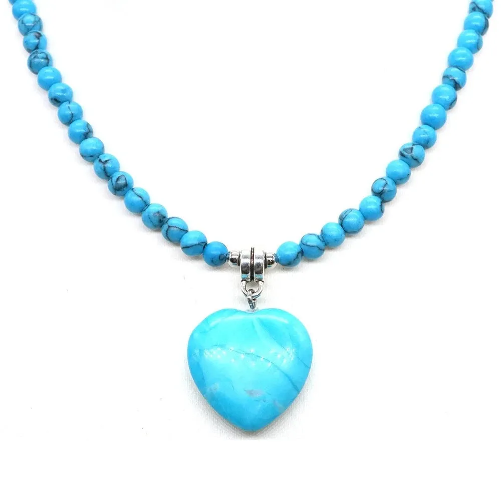 Mini Love Heart Shaped Stone Pendants Necklaces Natural Crystals