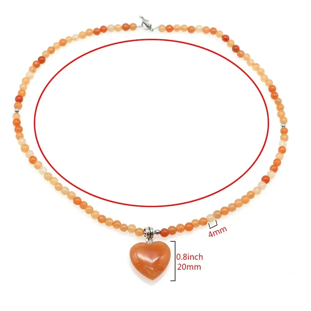 Mini Love Heart Shaped Stone Pendants Necklaces Natural Crystals