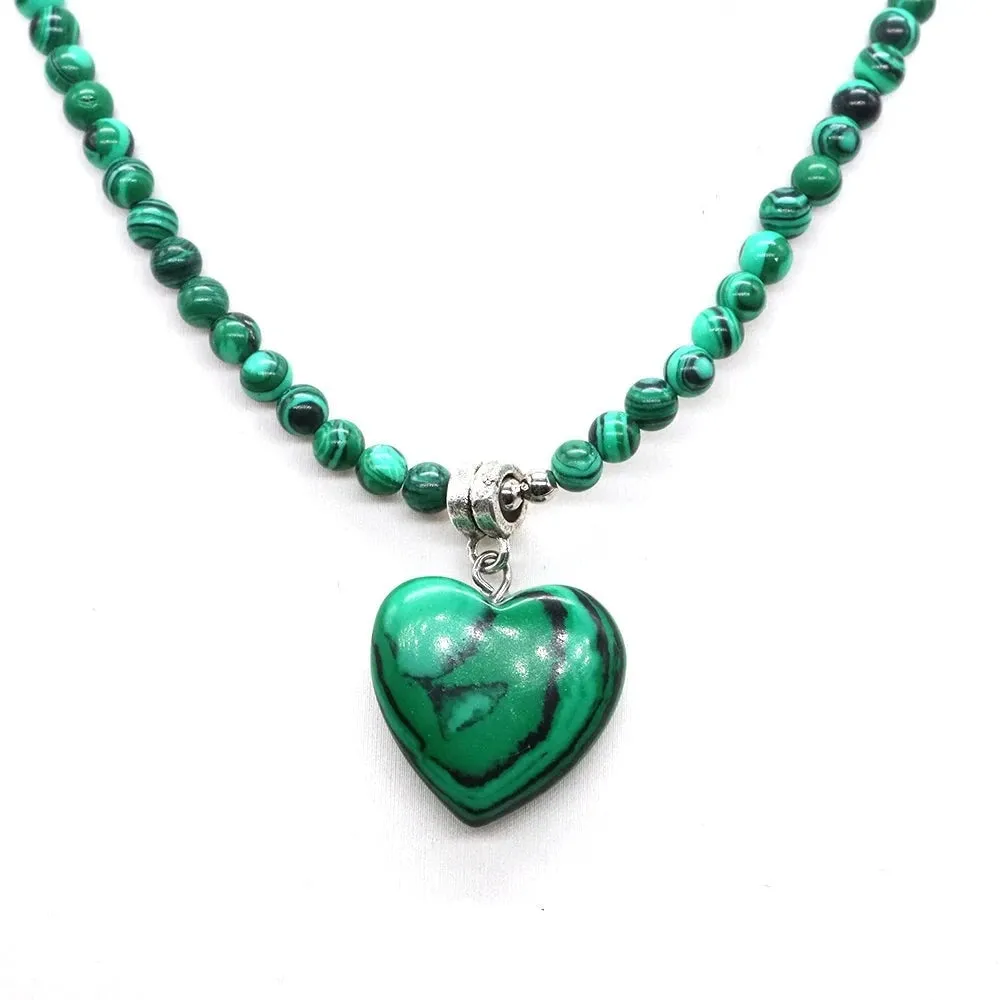 Mini Love Heart Shaped Stone Pendants Necklaces Natural Crystals