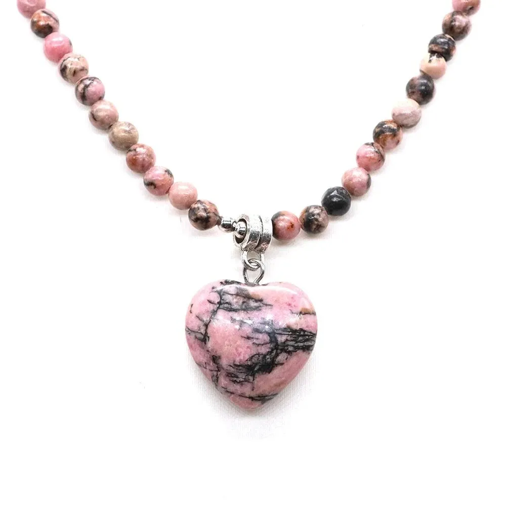 Mini Love Heart Shaped Stone Pendants Necklaces Natural Crystals