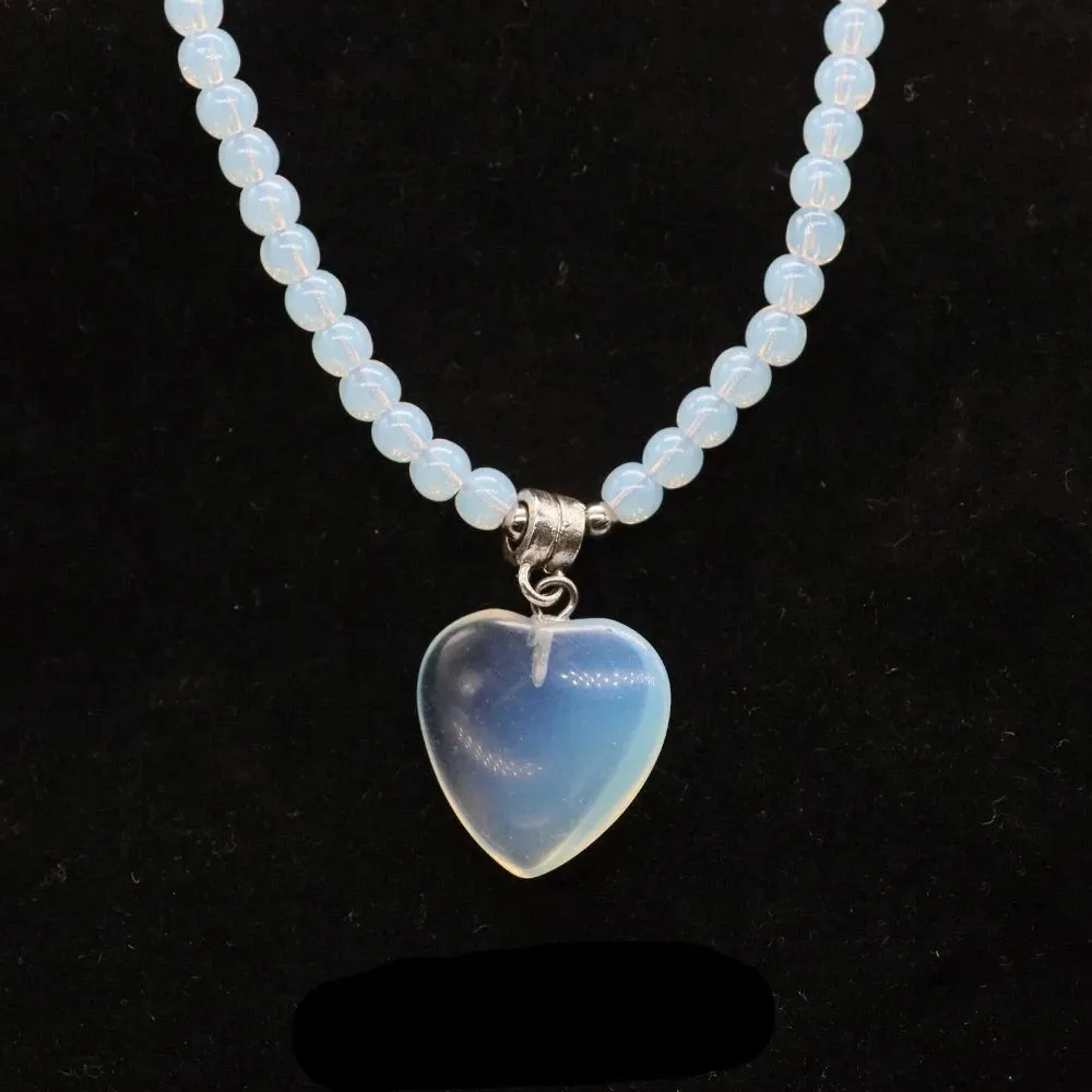Mini Love Heart Shaped Stone Pendants Necklaces Natural Crystals