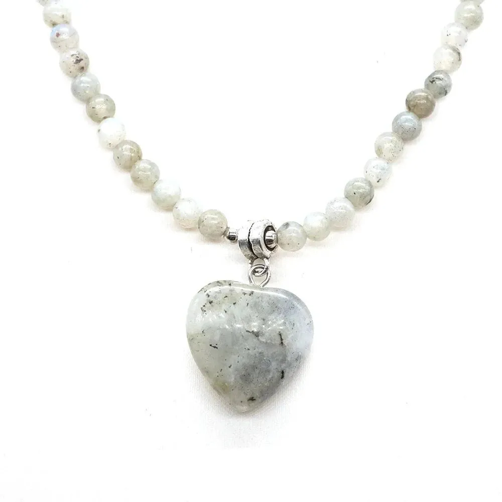 Mini Love Heart Shaped Stone Pendants Necklaces Natural Crystals