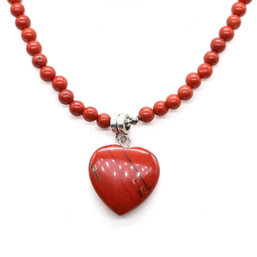 Mini Love Heart Shaped Stone Pendants Necklaces Natural Crystals
